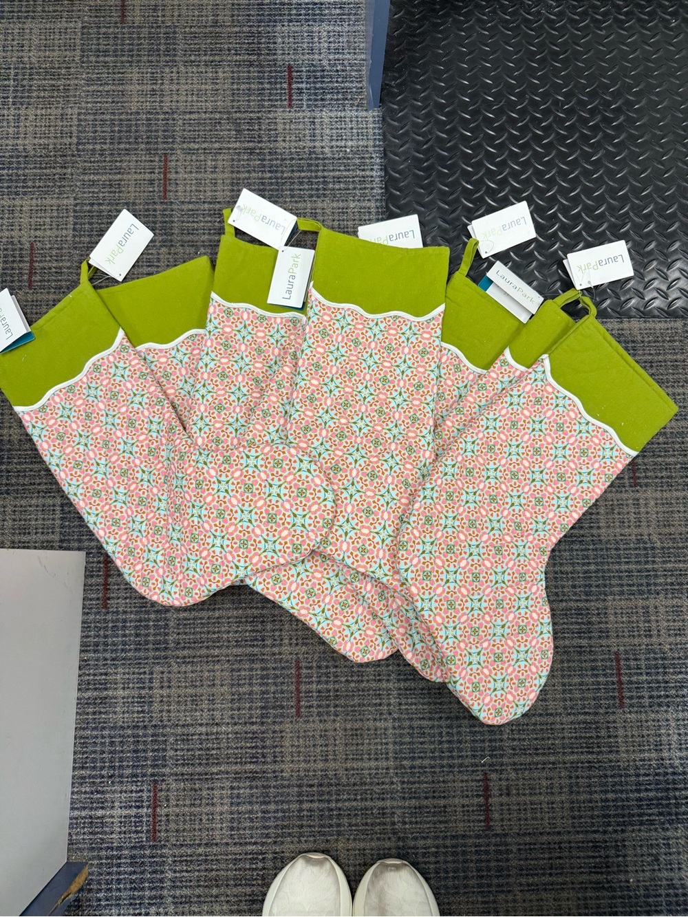 Laura park!! Green & Pink Patterned Holiday Stocking - Set of 8